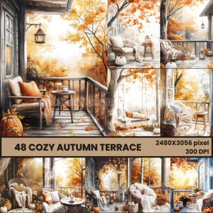 Cozy Autumn Terrace Junk Journal, Fall Terrace Digital Art Bundle, Fall Porch Digital Art, Rustic Fall Decor, Cozy Fall Cottagecore Decor