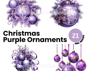 Purple Christmas Ornaments Clipart, Watercolor Ornament Clipart, Christmas Clipart, Christmas Decoration Clipart, Christmas Junk Journal