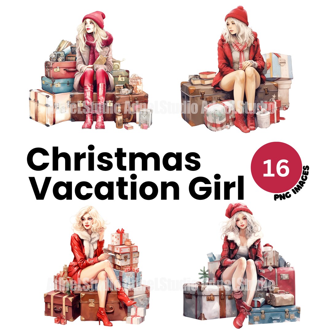 Christmas Vacation Girl Clipart Watercolor Winter Travel Women Clipart