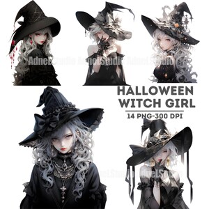 Gezellige Halloween-heks Clipart - Halloween-meisje Clipart, Halloween Clipart, Anime Girl Stickers, Betoverende Halloween Heks, Halloween Decor