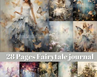 Fairytale Junk Journal, afdrukbare Forest Fairy Journal-pagina's, Ephemera-papier, Mixed Media, achtergrondfotocollage, digitaal plakboek