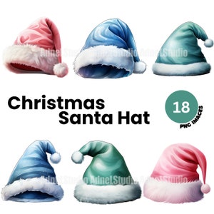 Clipart colorido de chapéu de Papai Noel de Natal - clipart de Natal, clipart de chapéu de Papai Noel, clipart de inverno, diário de lixo de Natal, álbum de recortes
