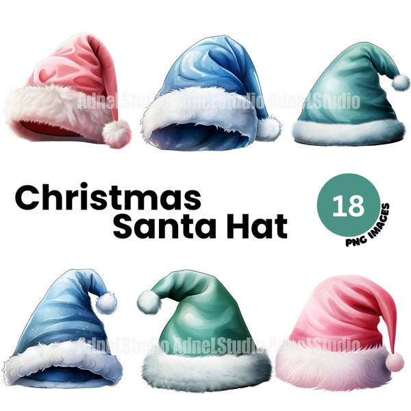 Colorful Christmas Santa Hat Clipart - Christmas Clipart, Santa Claus Hat Clipart, Winter Clipart, Christmas Junk Journal, Scrapbooking