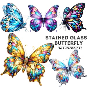 Glasmalerei Schmetterling Clipart, Glasmalerei Schmetterling Wandkunst, Schmetterling Illustration, Schmetterling Kinderzimmer Dekor, Glasmalerei Clipart