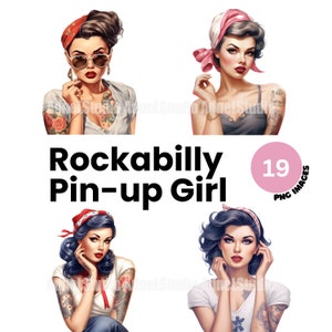 Rockabilly Pin Up Girl Clipart, Watercolor Retro Women Clipart, Retro Pin Up Girl PNG, 1950 Outfit Clipart, Retro Junk Journal, Scrapbooking