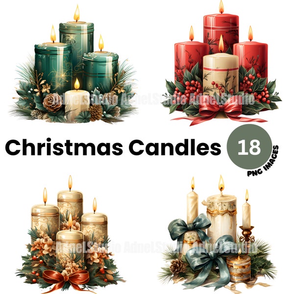 Christmas Candle Clipart, Watercolor Christmas Candles Clipart, Christmas Clipart, Christmas Decoration Clipart, Christmas Junk Journal