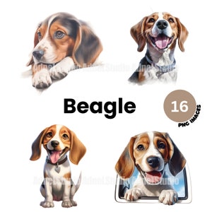 Beagle Clipart - Watercolor beagle png, Cute dog clipart, Puppies clipart, Dog portrait, Junk journal, Nursery wall art, Commercial license