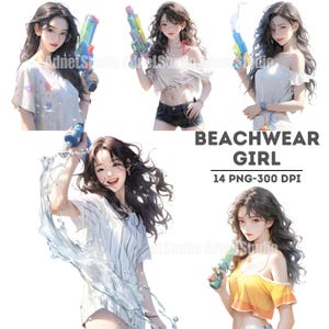 Summer Girl Clipart, Summer Women Clipart, Beachwear Girl, Anime Girl Stickers, Urban Fashion Girl Papercraft, Summer Fashion Girl Clipart