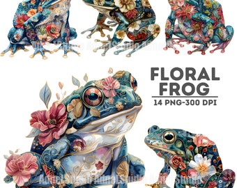 Floral Frog Clipart, Spring Frog Clipart, Floral Spring Clipart, Floral Frog Wall Art, Spring Frog Illustration, Spring Frog Nursery Decor