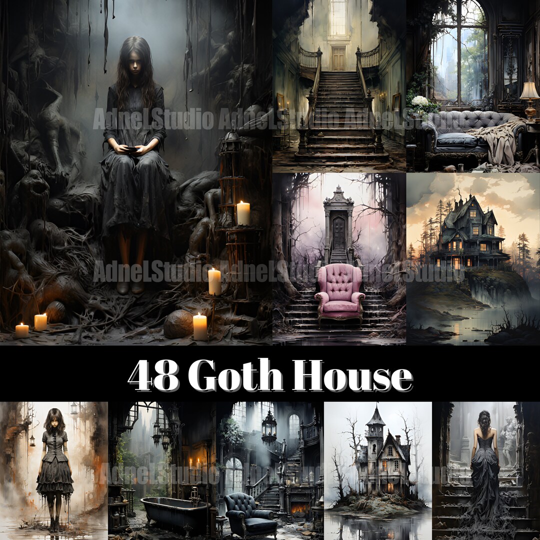 Halloween Goth House Junk Journal, Watercolor Goth House Clipart ...