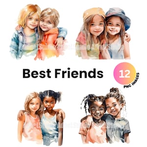 Akwarela Najlepsi Przyjaciele PNG - 12 Akwarela Dzieci Dziewczyna BFF, Najlepsza Przyjaciel Mała Dziewczynka PNG, Dziennik Śmieci Dzieci, Clipart Przyjaźni, Scrapbooking