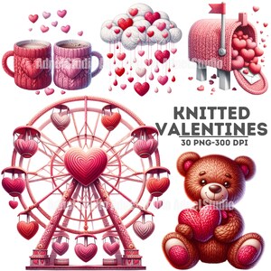 Aquarell gestrickte Valentinstag Clipart, Aquarell Valentinstag Clipart, gemütliche Valentinstag Clipart, Liebe Clipart, Valentinstag druckbare