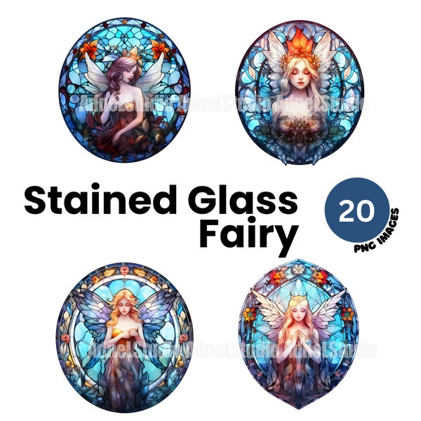 Stained Glass Ethereal Fairy Clipart, Enchanted Fairy Png, Watercolor Stained Glass Fairytale Illustration, DIY Stained Glass Window Clipart