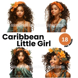 Clipart per bambina caraibica - Clipart per ragazza di moda caraibica, download digitale, creazione di cartoline, illustrazione di moda caraibica, scrapbooking