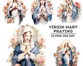 Watercolor Virgin Mary Praying Clipart - Praying Virgin Mary Png, Our Lady of Fatima Clipart, DIY Virgin Mary Crafting Digital Paper Bundle