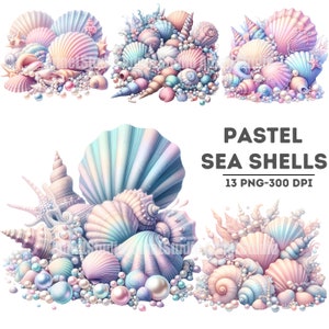 Aquarell Muscheln Clipart - Pastell Muscheln Clipart, Clipart Nautik, Nautische Wand dekor, Nautische Junk Journal, Perlen Clipart