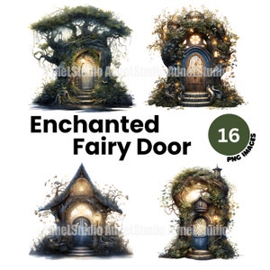 Watercolor Enchanted Fairy Door Clipart - Fairy Forest clipart, Fairytale Clipart, Enchanted Forest Clipart, Fantasy Clipart, Scrapbooking