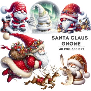Pacote de PNG de gnomo de Papai Noel, clipart de gnomo de Papai Noel, gnomo de Papai Noel caprichoso, ilustração festiva de feriado, download digital de feriado