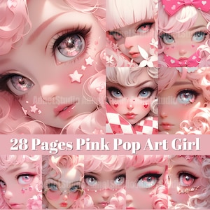 Pink Pop Art Girl Junk Journal, Pink Fantasy Girl Junk Journal, Neo Pop Art Girl Ephemera Papers, Mixed Media, Background Picture Collage