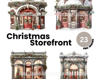 Christmas Storefront Clipart - Cozy Christmas Store Clipart, Watercolor Christmas Clipart, Christmas Shop Clipart, Christmas Village Clipart