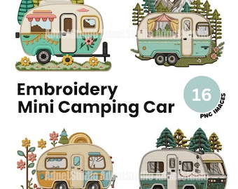 Embroidery mini camping car clipart - 16 High Quality PNG clipart, Digital Collage Embroidery design mini camping car, Digital Paper Craft
