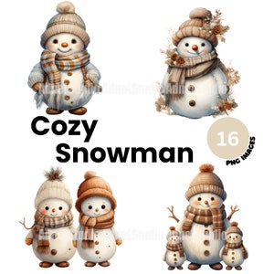 Christmas Cozy Snowman Clipart - Watercolor Cozy Christmas Clipart, Watercolor Boho Snowman Clipart, Boho Christmas Clipart, Winter Clipart