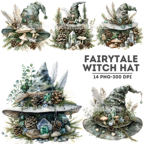 Watercolor Fairytale Witch Hat Clipart, Fairy Witch Hat Clipart, Fantasy Clipart, Fairytale Clipart, Magical Forest PNG, Whimsical Witch Hat