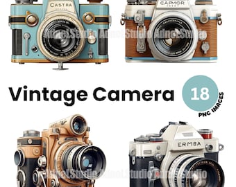 Vintage Camera Clipart - Watercolor Vintage Clipart, Watercolor Camera Clipart, Retro Camera Clipart, Vintage Junk Journals, Scrapbooking