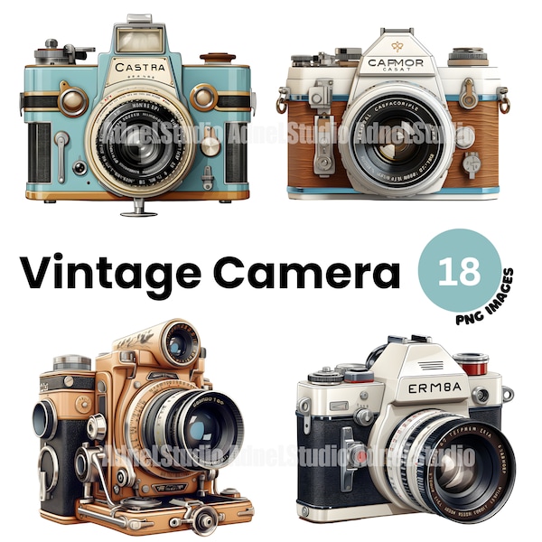 Vintage Camera Clipart - Watercolor Vintage Clipart, Watercolor Camera Clipart, Retro Camera Clipart, Vintage Junk Journals, Scrapbooking