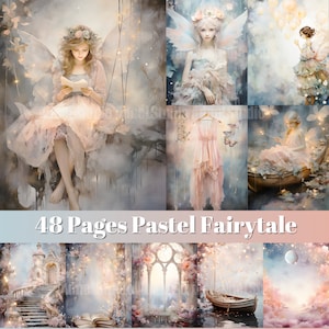 Diario spazzatura delle fiabe pastello, Diario spazzatura delle fate pastello, Carta effimera da favola, Supporti misti, Collage di immagini di fate, Scrapbooking digitale