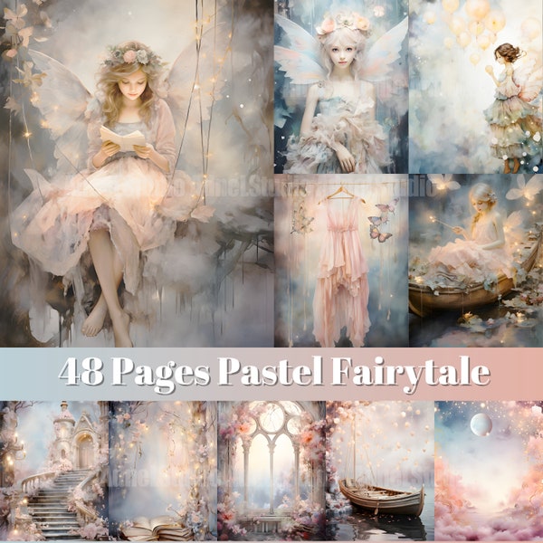 Pastel Fairytale Junk Journal, Pastel Fairy Junk Journal, Fairytale Ephemera Papier, Mixed Media, Fairy Picture Collage, Digitale Scrapbooking