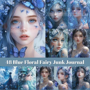 Clipart fée aquarelle, fée papillon bleu, journal de bord de mer de conte de fées, art numérique fantaisiste, papier floral fantaisie, illustration magique