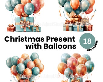 Christmas Present Clipart - Watercolor Christmas Clipart, Birthday Present Clipart, Christmas Gift Box Clipart, Christmas Balloons Clipart,