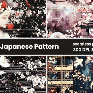 Watercolor Japanese Pattern Seamless Bundles, Japanese Seamless Pattern, Watercolor Minimalist Digital Paper Seamless, Scrapbook Paper 12x8