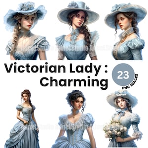 Victorian Lady Clipart - Watercolor Victorian Women Clipart, Vintage Women PNG, Victorian Dress PNG, Junk Journal, Paper Crafts Scrapbooking
