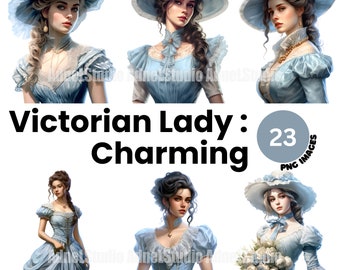Victorian Lady Clipart - Clipart di donne vittoriane ad acquerello, PNG donne vintage, PNG abito vittoriano, diario spazzatura, Scrapbooking di artigianato con la carta