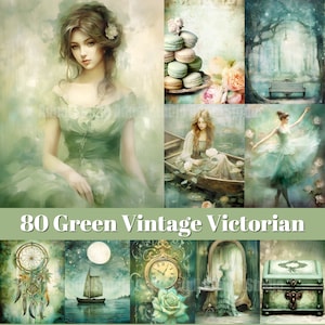 Vintage Victorian Junk Journal Bundle, Green Junk Journal, Victorian Junk Journal, Green Ephemera Papers, Mixed Media, Vintage Green Decor