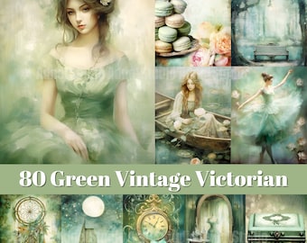 Vintage Victorian Junk Journal Bundle, Green Junk Journal, Victorian Junk Journal, Green Ephemera Papers, Mixed Media, Vintage Green Decor