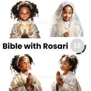 Vintage First Communion Girl Clipart - Black Girl Praying Clipart, Holy First Communion Clipart, Religion Junk Journal, Scrapbooking