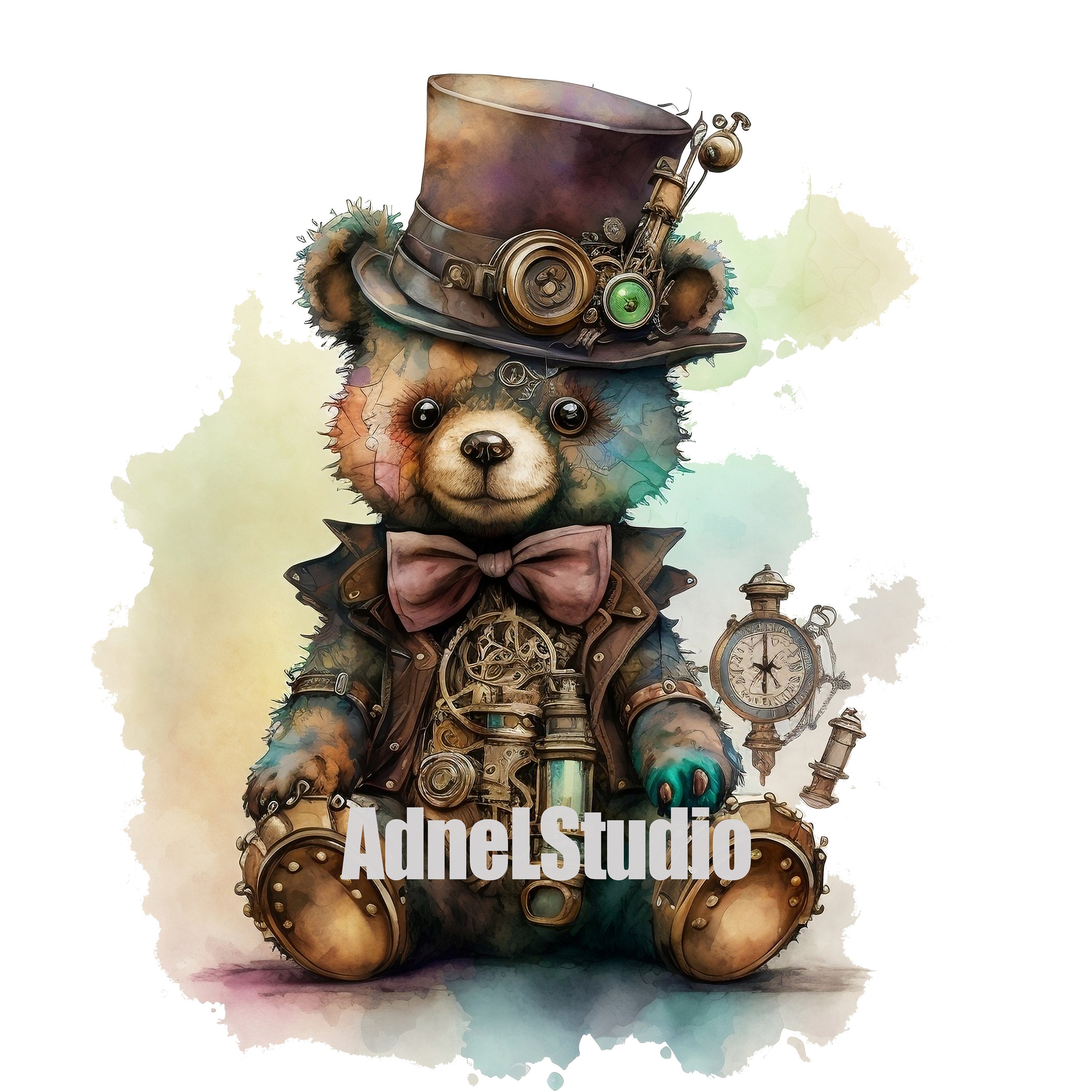 Watercolor Steampunk Teddy Bear Clipart - 12 High Quality JPG Clipart ...