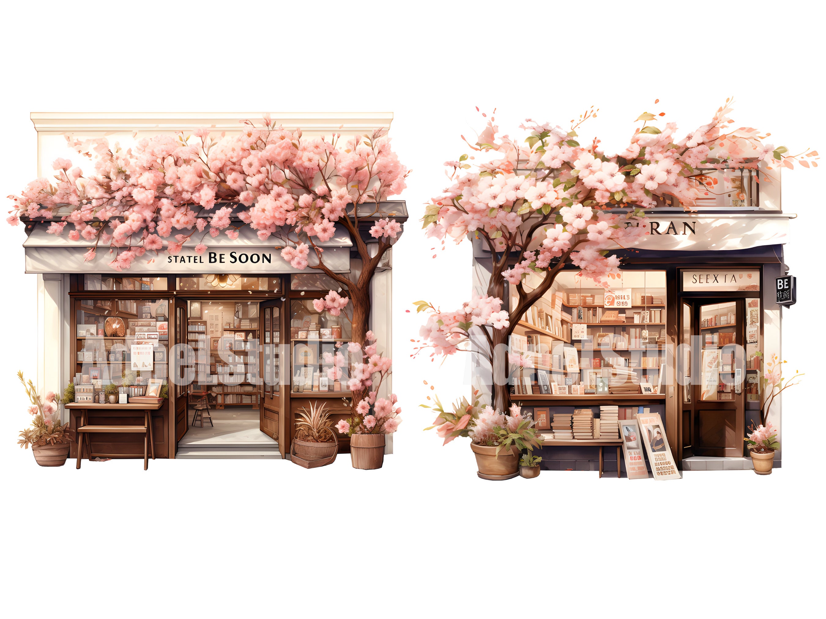 Spring Bookstore Signs Watercolor Spring Bookstore Clipart, Book Store Clipart, Digital ...