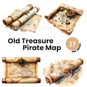 Aquarell alte Schatz Karte Clipart - Nautische Dekoration Clipart, Piraten Karte Clipart, Age of Entdeckung Clipart, Nautische Junk Journal
