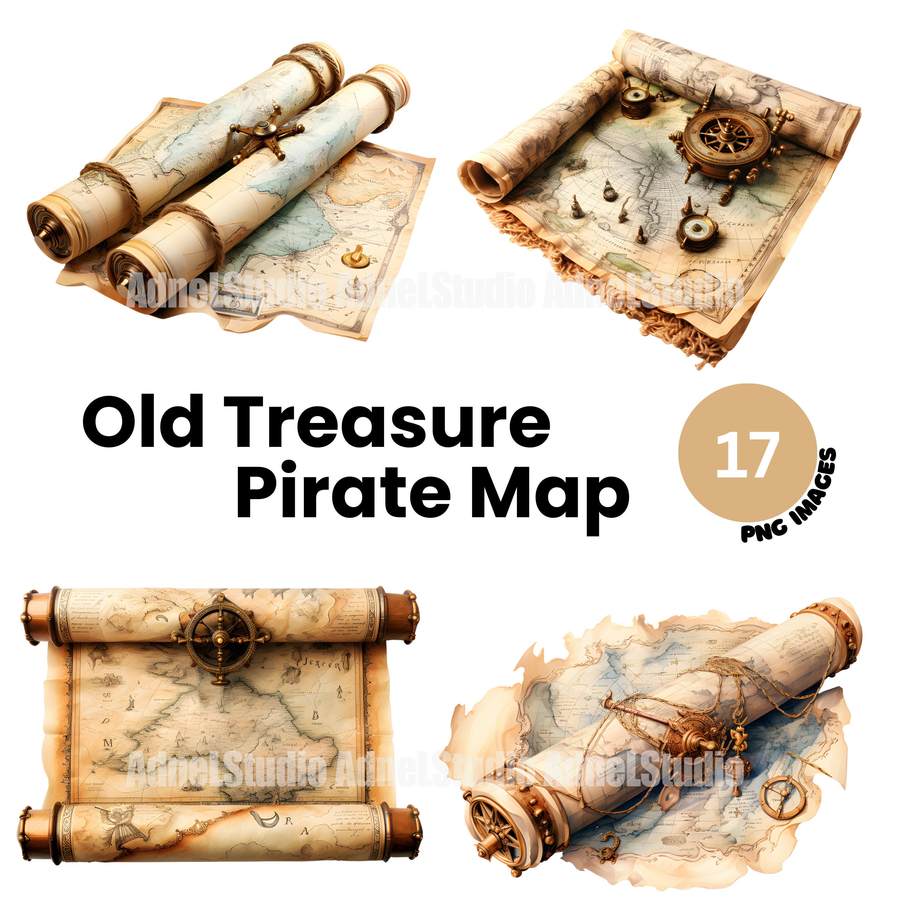 Old pirates treasure map scroll hi-res stock photography and