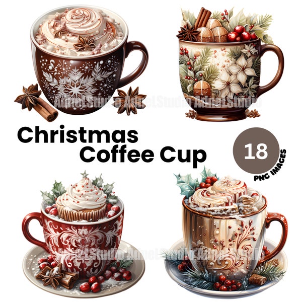 Christmas Coffee Cup Clipart - Cozy Christmas Clipart, Watercolor Christmas Clipart, Christmas Cup Clipart, Christmas Junk Journal