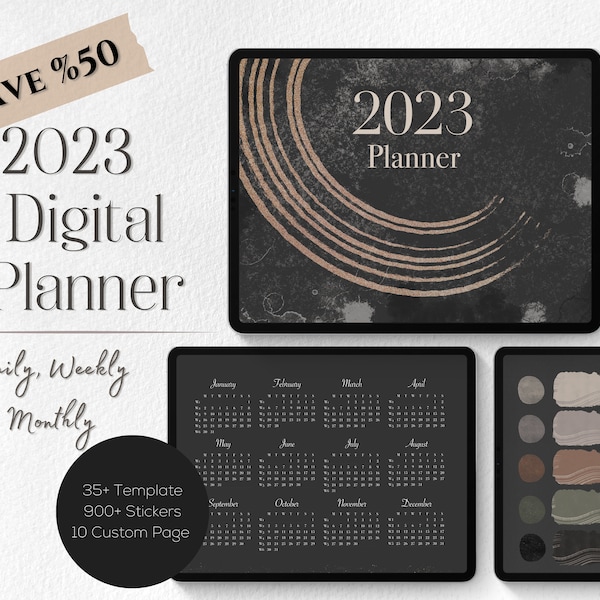 2023 Digital Dark Planner iPad and Mac Planner Goodnotes Notability Onenote Minimalist Modern Artwork 2023 2024 Planner