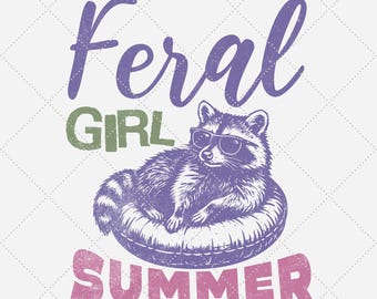 Mapache de verano de chica salvaje PNG SVG, diseño animal divertido (descarga digital)