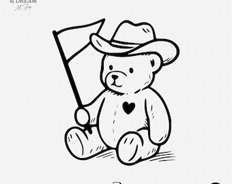 Clipart de oso de peluche vaquero: Bandera del Oeste SVG PNG (Descarga digital)