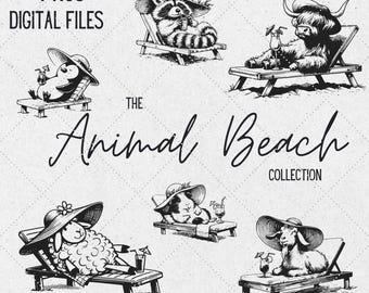 Animal Beach PNG Bundle | Summer Animal Designs (Digital Download)