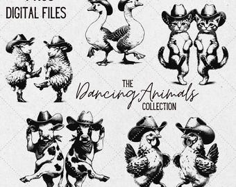 Tanzende Tiere PNG-Bundle, Western Farm Clipart (digitaler Download)