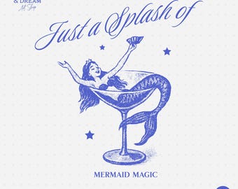 Sirena de cóctel vintage PNG / Diseño costero de verano (Descarga digital)